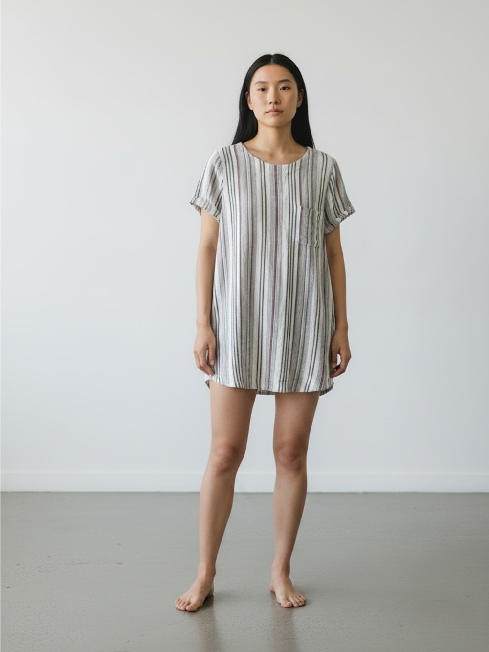 cloth & stone Anthropologie Short Sleeve Shirt Dress in Cream, Gray, Black